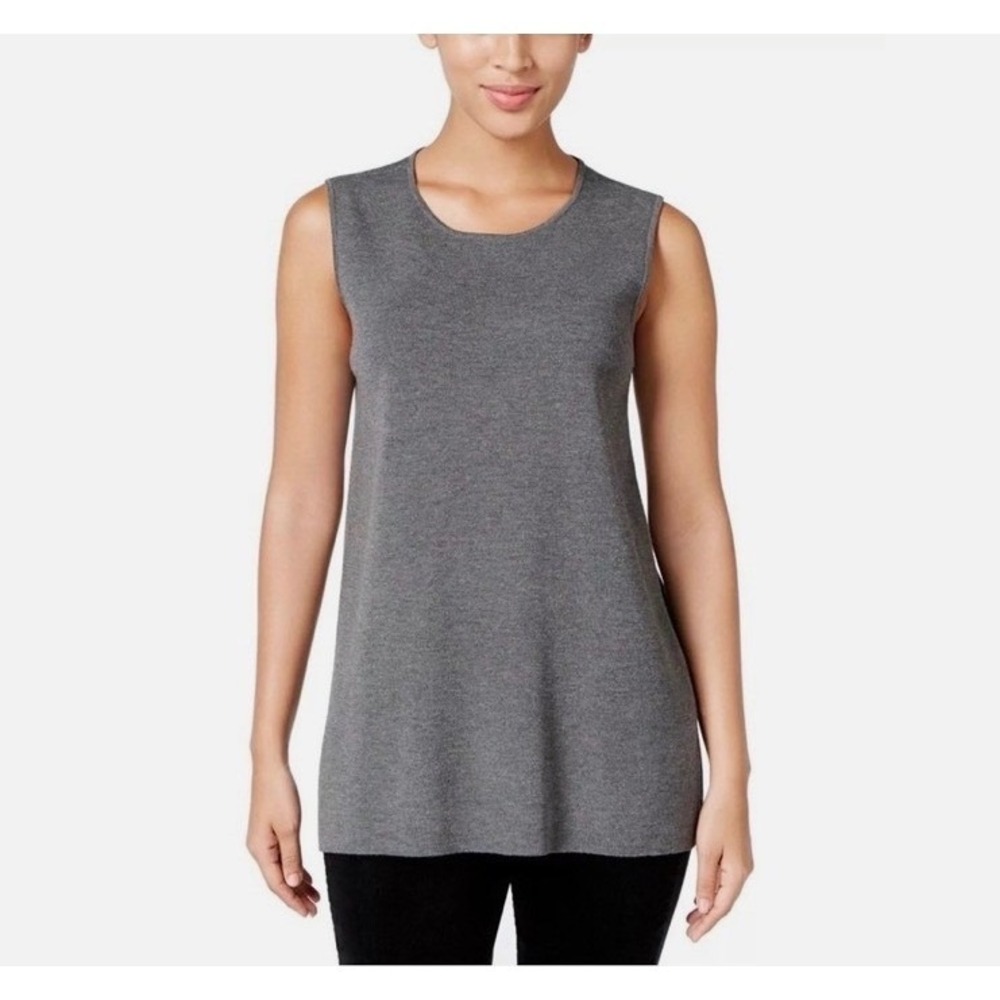 Eileen‎ Fisher Medium Grey Knit Sleeveless Wool Tunic Top